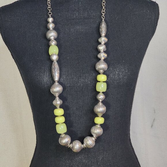 Chico's Vintage Chunky Lime and Silver Tone Beaded 39" Necklace with 5" Extender - Picture 4 of 16